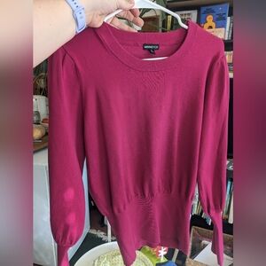 NWT Dark Pink Minnie Rose Cotton Puff Sleeve Knit Sweater XL magenta